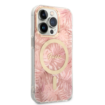 iPhone 14 Pro Max Kılıf GUESS M-safe Şarj Özellikli Yaprak Desenli M-safe Şarj Kablolu Kapak
