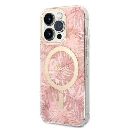 iPhone 14 Pro Max Kılıf GUESS M-safe Şarj Özellikli Yaprak Desenli M-safe Şarj Kablolu Kapak