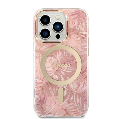 iPhone 14 Pro Max Kılıf GUESS M-safe Şarj Özellikli Yaprak Desenli M-safe Şarj Kablolu Kapak