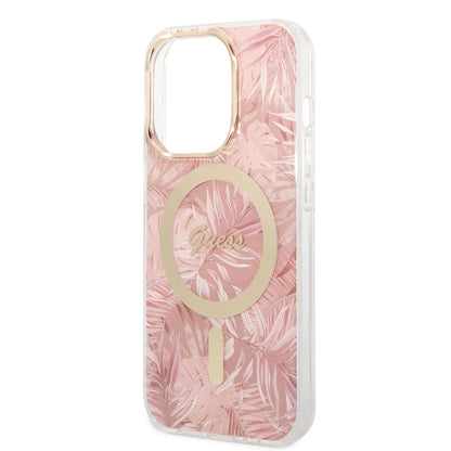 iPhone 14 Pro Max Kılıf GUESS M-safe Şarj Özellikli Yaprak Desenli M-safe Şarj Kablolu Kapak