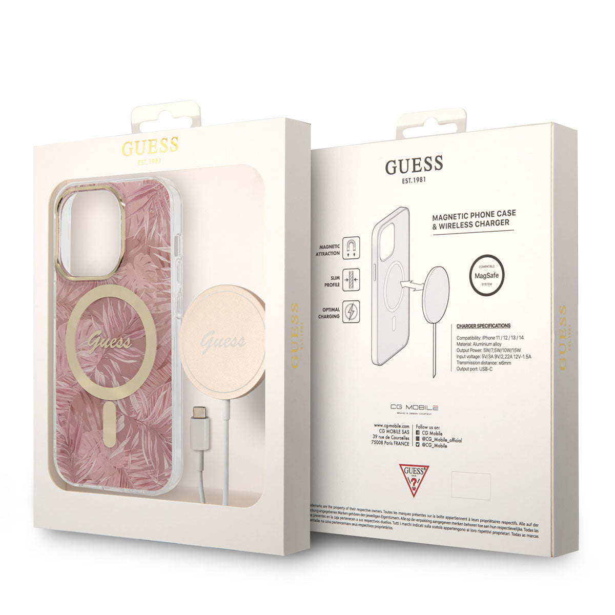 iPhone 14 Pro Max Kılıf GUESS M-safe Şarj Özellikli Yaprak Desenli M-safe Şarj Kablolu Kapak
