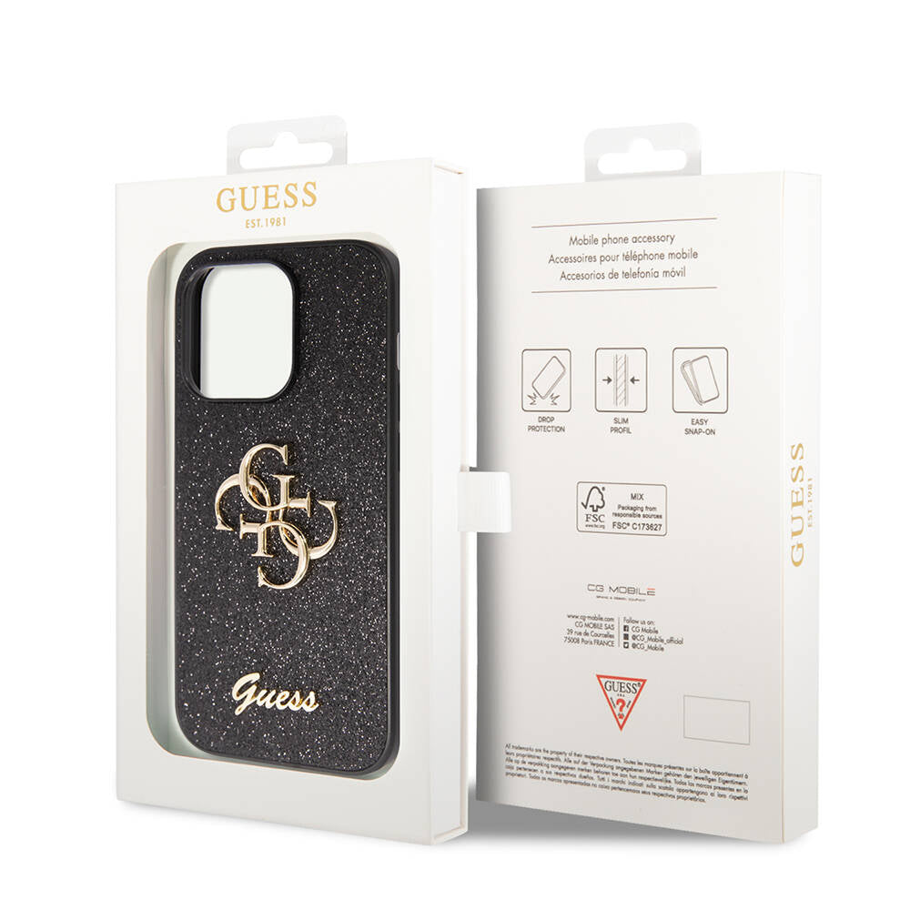iPhone 14 Pro Max Kılıf Guess Orjinal Lisanslı 4G Büyük Metal Logolu Glitter Kapak