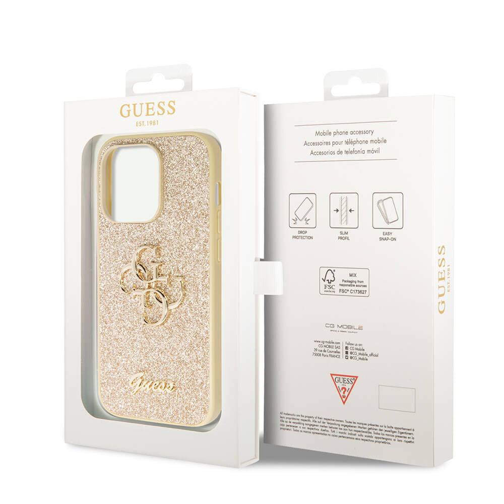 iPhone 14 Pro Max Kılıf Guess Orjinal Lisanslı 4G Büyük Metal Logolu Glitter Kapak