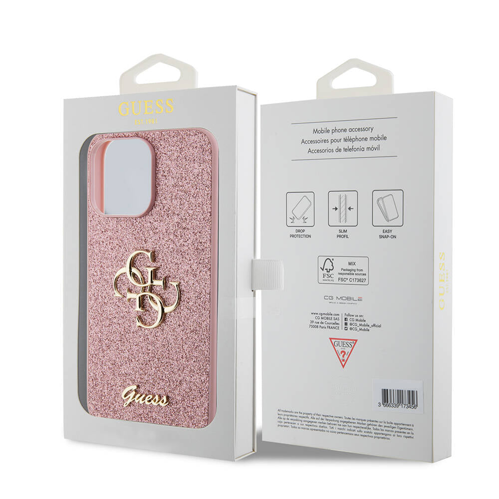 iPhone 14 Pro Max Kılıf Guess Orjinal Lisanslı 4G Büyük Metal Logolu Glitter Kapak