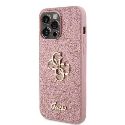 iPhone 14 Pro Max Kılıf Guess Orjinal Lisanslı 4G Büyük Metal Logolu Glitter Kapak