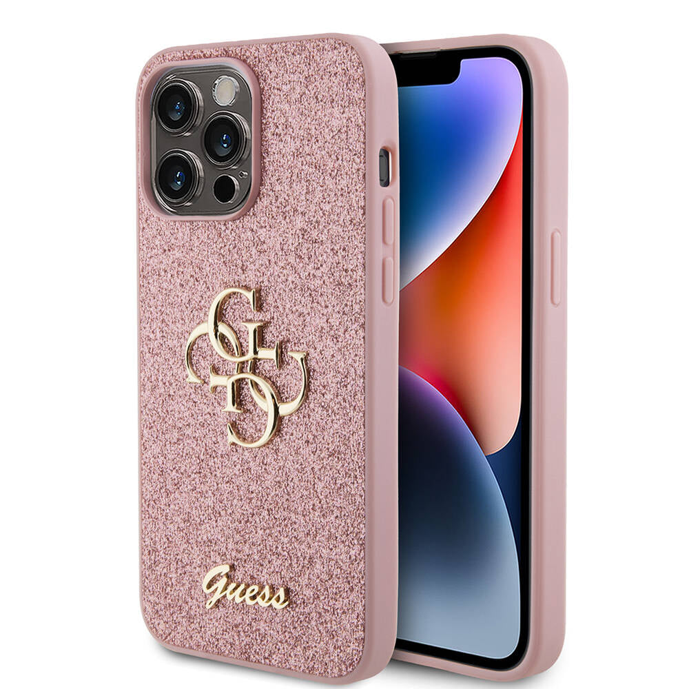 iPhone 14 Pro Max Kılıf Guess Orjinal Lisanslı 4G Büyük Metal Logolu Glitter Kapak