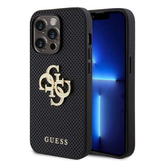 iPhone 14 Pro Max Kılıf Guess Orjinal Lisanslı Delikli Yazı ve 4G Glitter Büyük Metal Logolu Kapak
