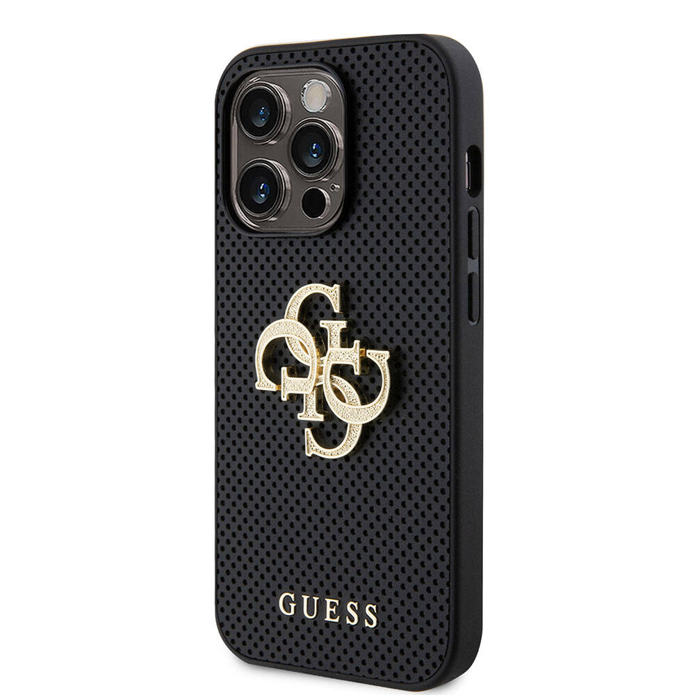 iPhone 14 Pro Max Kılıf Guess Orjinal Lisanslı Delikli Yazı ve 4G Glitter Büyük Metal Logolu Kapak