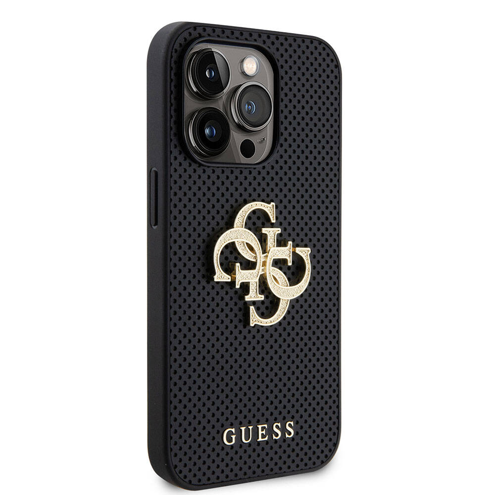 iPhone 14 Pro Max Kılıf Guess Orjinal Lisanslı Delikli Yazı ve 4G Glitter Büyük Metal Logolu Kapak