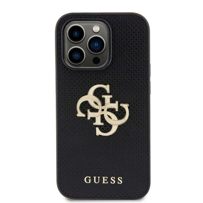 iPhone 14 Pro Max Kılıf Guess Orjinal Lisanslı Delikli Yazı ve 4G Glitter Büyük Metal Logolu Kapak