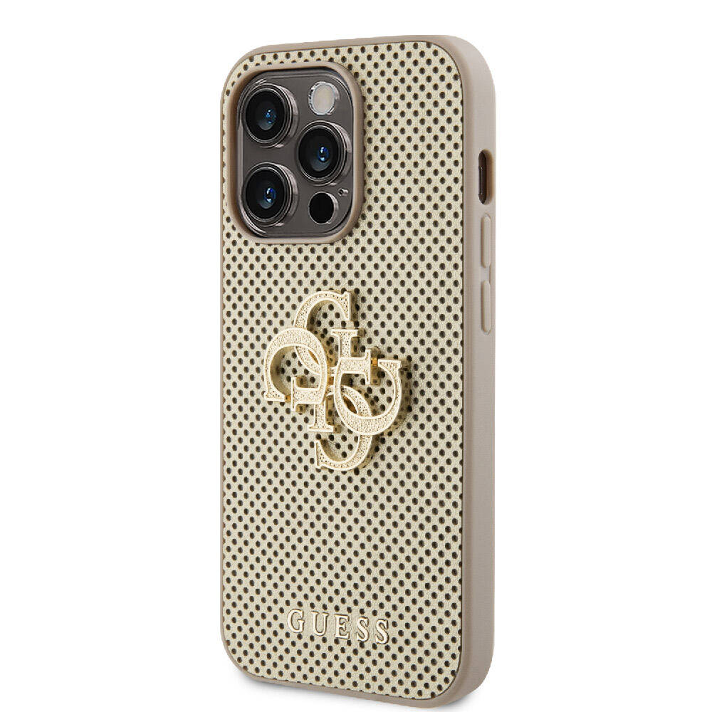 iPhone 14 Pro Max Kılıf Guess Orjinal Lisanslı Delikli Yazı ve 4G Glitter Büyük Metal Logolu Kapak