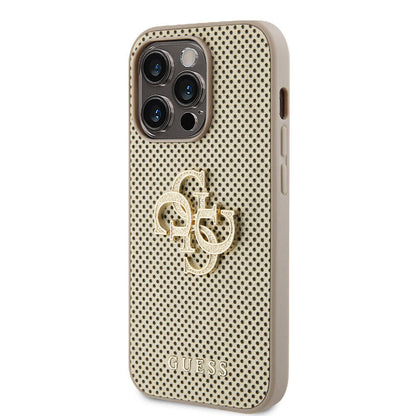 iPhone 14 Pro Max Kılıf Guess Orjinal Lisanslı Delikli Yazı ve 4G Glitter Büyük Metal Logolu Kapak