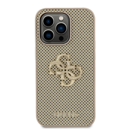 iPhone 14 Pro Max Kılıf Guess Orjinal Lisanslı Delikli Yazı ve 4G Glitter Büyük Metal Logolu Kapak