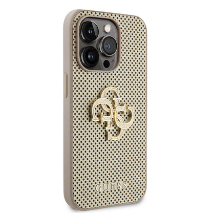 iPhone 14 Pro Max Kılıf Guess Orjinal Lisanslı Delikli Yazı ve 4G Glitter Büyük Metal Logolu Kapak