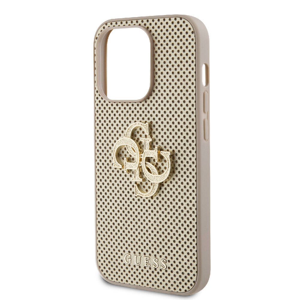 iPhone 14 Pro Max Kılıf Guess Orjinal Lisanslı Delikli Yazı ve 4G Glitter Büyük Metal Logolu Kapak