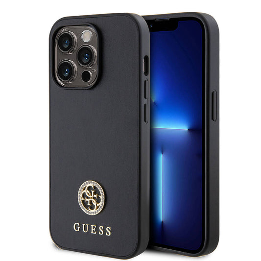iPhone 14 Pro Max Kılıf Guess Orjinal Lisanslı Deri 4G Metal Logo Strass Kapak