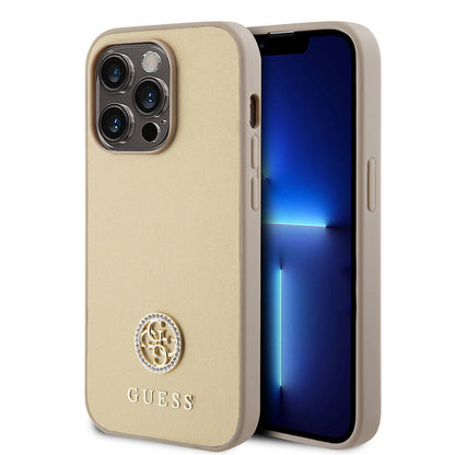 iPhone 14 Pro Max Kılıf Guess Orjinal Lisanslı Deri 4G Metal Logo Strass Kapak