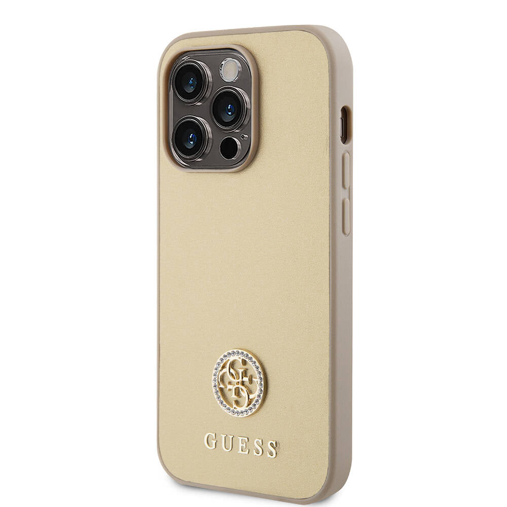 iPhone 14 Pro Max Kılıf Guess Orjinal Lisanslı Deri 4G Metal Logo Strass Kapak
