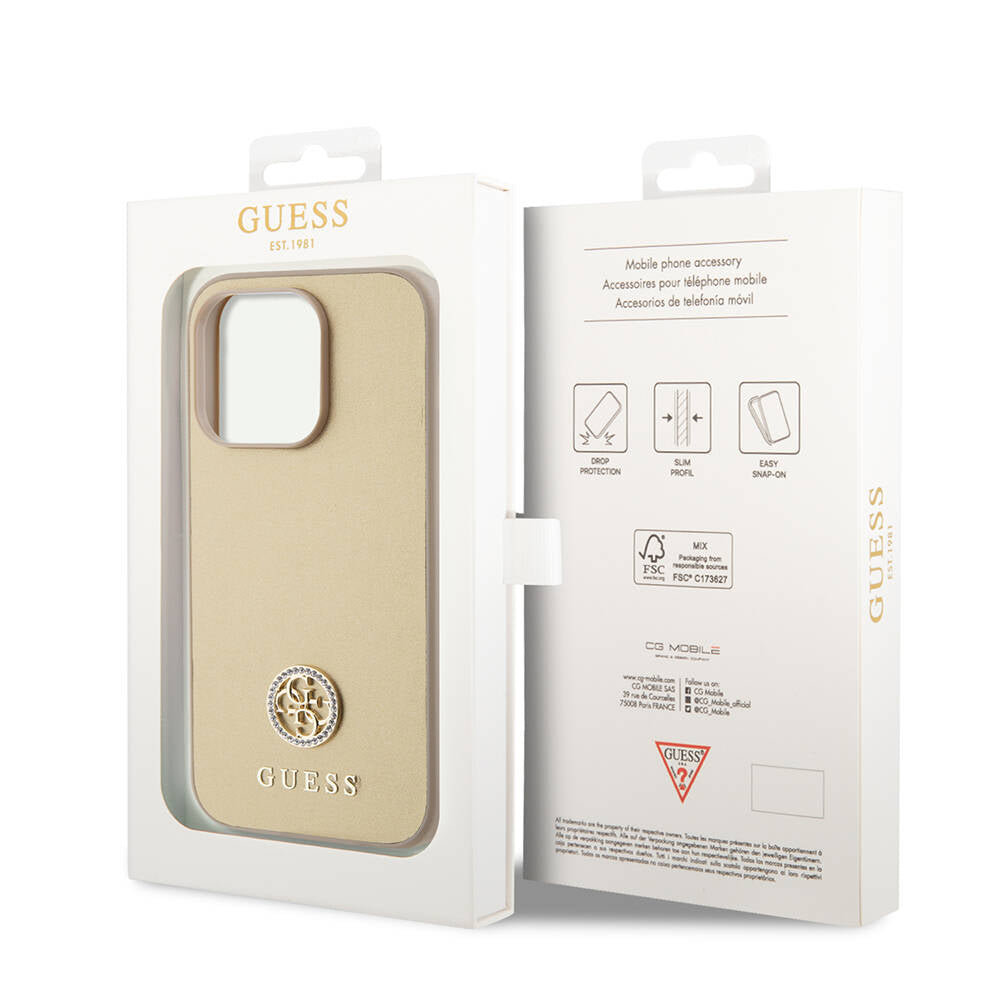 iPhone 14 Pro Max Kılıf Guess Orjinal Lisanslı Deri 4G Metal Logo Strass Kapak