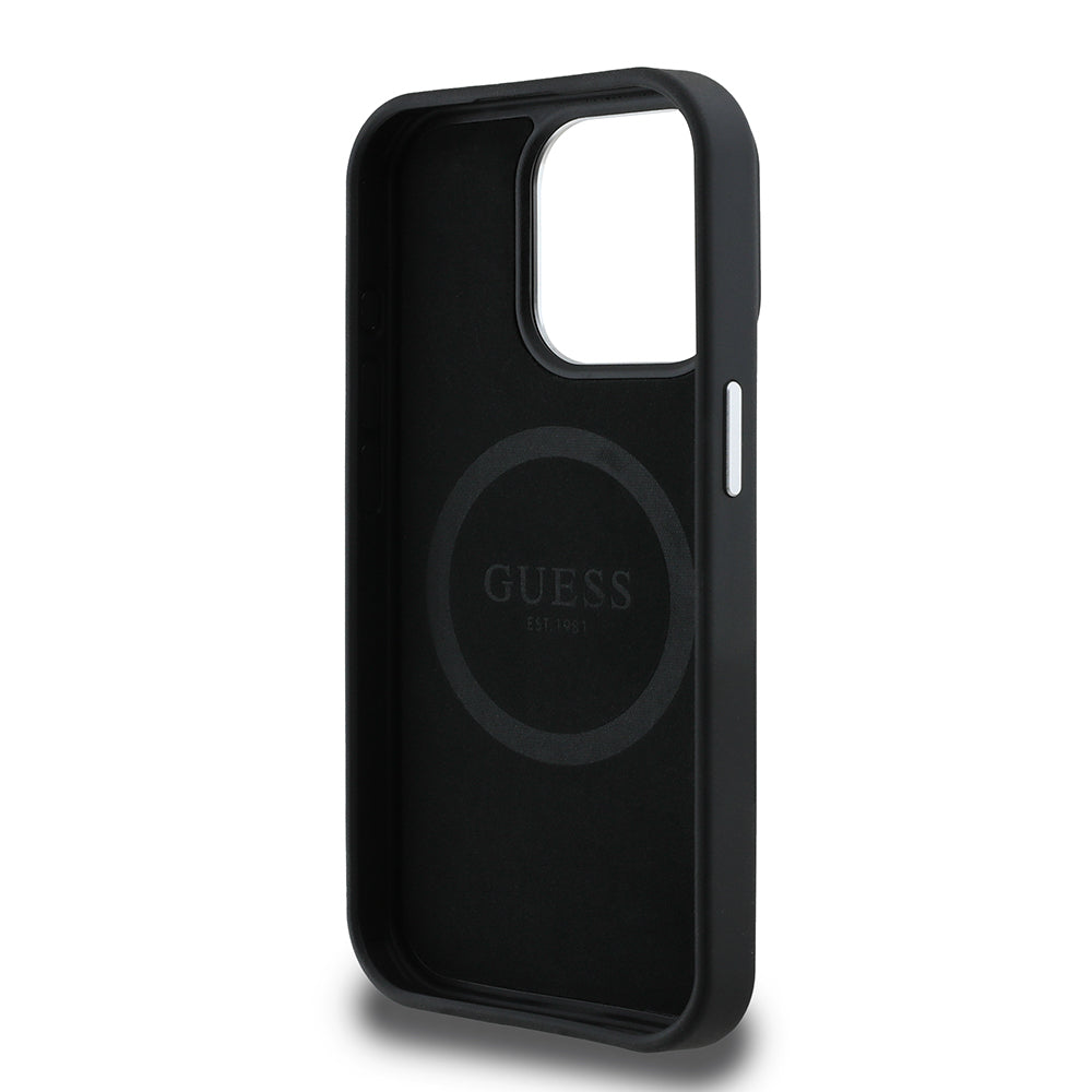 iPhone 14 Pro Max Kılıf Guess Orjinal Lisanslı M-safe Şarj Özellikli Grained Triangle Kapak