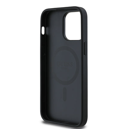 iPhone 14 Pro Max Kılıf Guess Orjinal Lisanslı M-safe Şarj Özellikli Taneli Çiçek Tasarımlı Metal Yazı Logolu Kapak