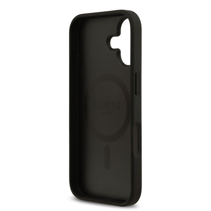 iPhone 17 Kılıf Guess Orjinal Lisanslı M-safe Şarj Özellikli Taneli Çiçek Tasarımlı Metal Yazı Logolu Kapak