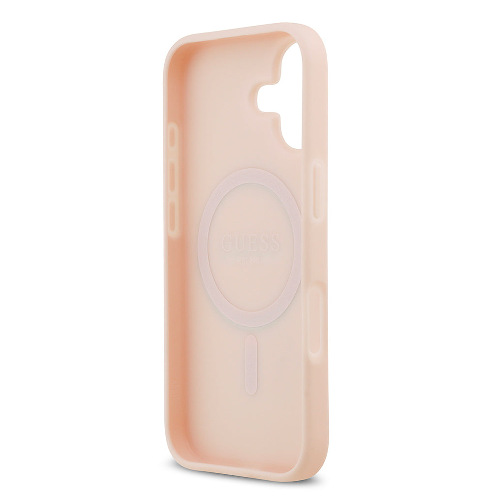 iPhone 17 Kılıf Guess Orjinal Lisanslı M-safe Şarj Özellikli Taneli Çiçek Tasarımlı Metal Yazı Logolu Kapak