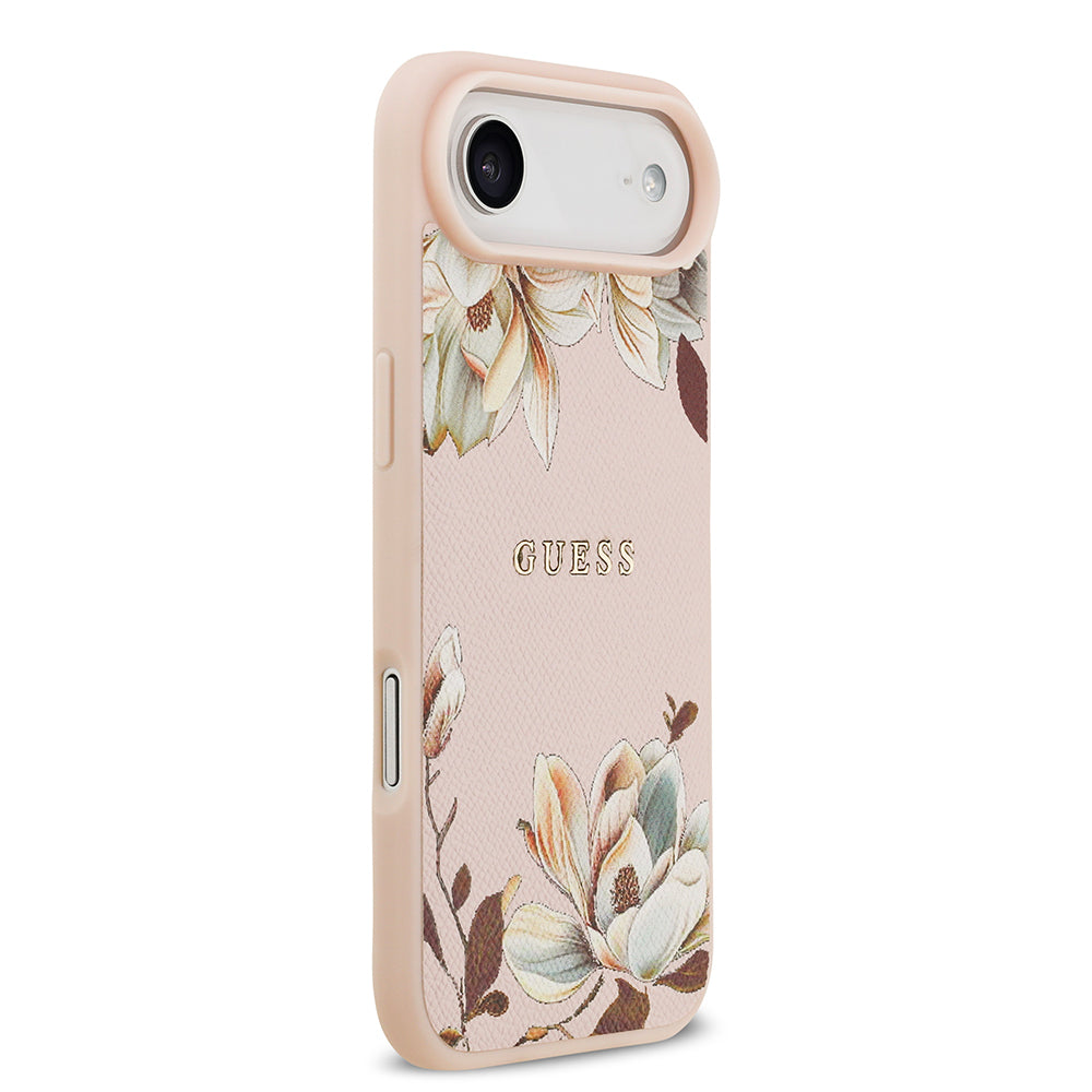 iPhone 17 Air Kılıf Guess Orjinal Lisanslı M-safe Şarj Özellikli Taneli Çiçek Tasarımlı Metal Yazı Logolu Kapak