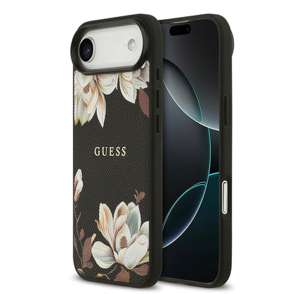 iPhone 17 Air Kılıf Guess Orjinal Lisanslı M-safe Şarj Özellikli Taneli Çiçek Tasarımlı Metal Yazı Logolu Kapak