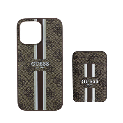 iPhone 14 Pro Max Kılıf Guess Orjinal Lisanslı M-safe Şarj Özellikli 4G Desenli Çizgili Kartlıklı Kapak