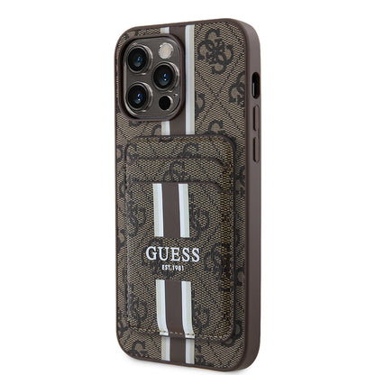 iPhone 14 Pro Max Kılıf Guess Orjinal Lisanslı M-safe Şarj Özellikli 4G Desenli Çizgili Kartlıklı Kapak