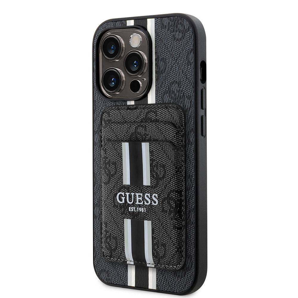 iPhone 14 Pro Max Kılıf Guess Orjinal Lisanslı M-safe Şarj Özellikli 4G Desenli Çizgili Kartlıklı Kapak