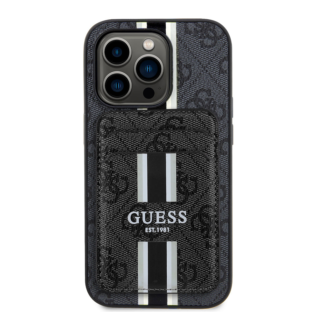 iPhone 14 Pro Max Kılıf Guess Orjinal Lisanslı M-safe Şarj Özellikli 4G Desenli Çizgili Kartlıklı Kapak