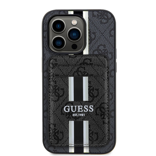 iPhone 14 Pro Max Kılıf Guess Orjinal Lisanslı M-safe Şarj Özellikli 4G Desenli Çizgili Kartlıklı Kapak