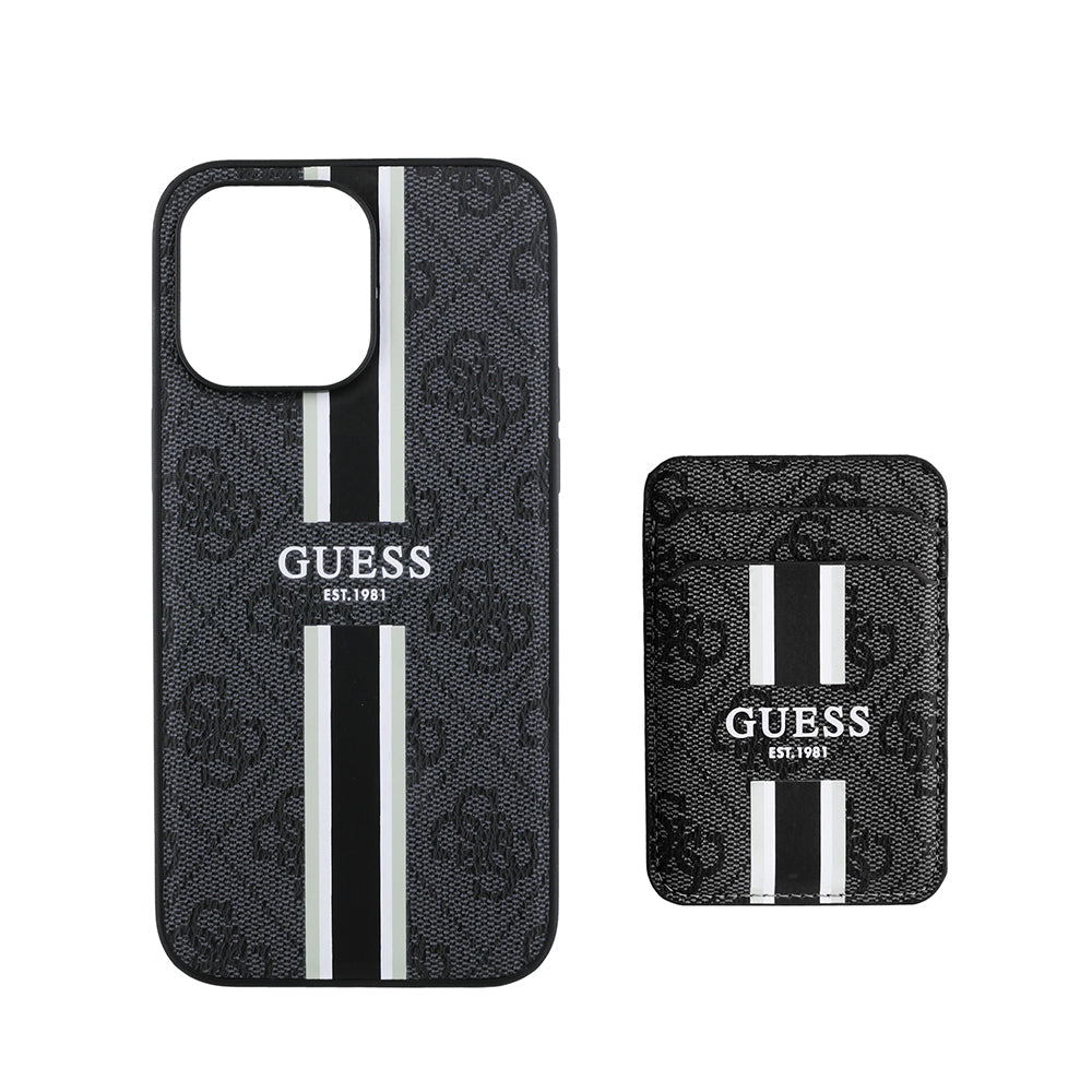 iPhone 14 Pro Max Kılıf Guess Orjinal Lisanslı M-safe Şarj Özellikli 4G Desenli Çizgili Kartlıklı Kapak
