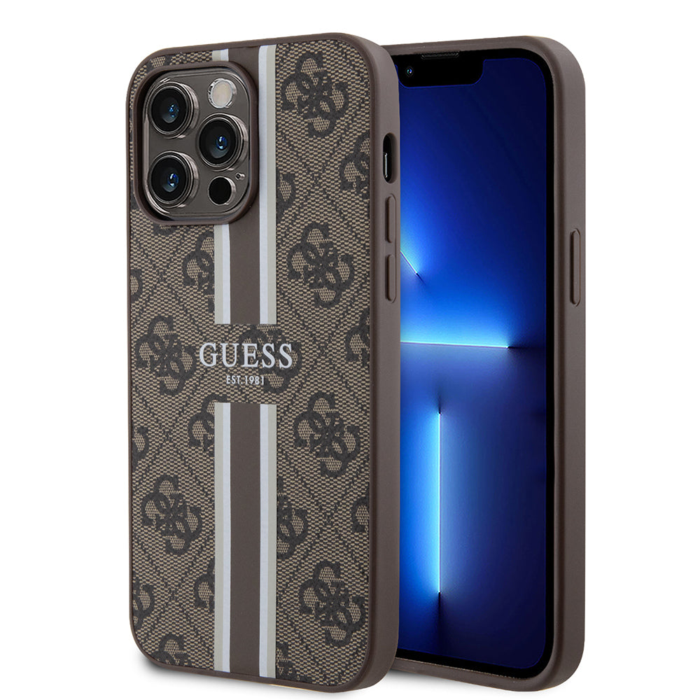 iPhone 14 Pro Max Kılıf Guess Orjinal Lisanslı M-safe Şarj Özellikli 4G Şerit Tasarımlı Printed Kapak