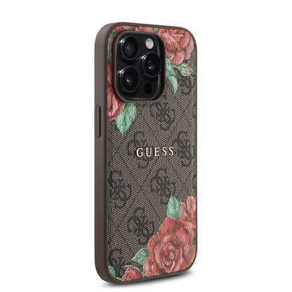 iPhone 14 Pro Max Kılıf Guess Orjinal Lisanslı M-safe Şarj Özellikli Gül Baskılı 4G Desenli Yazı Logolu Kapak