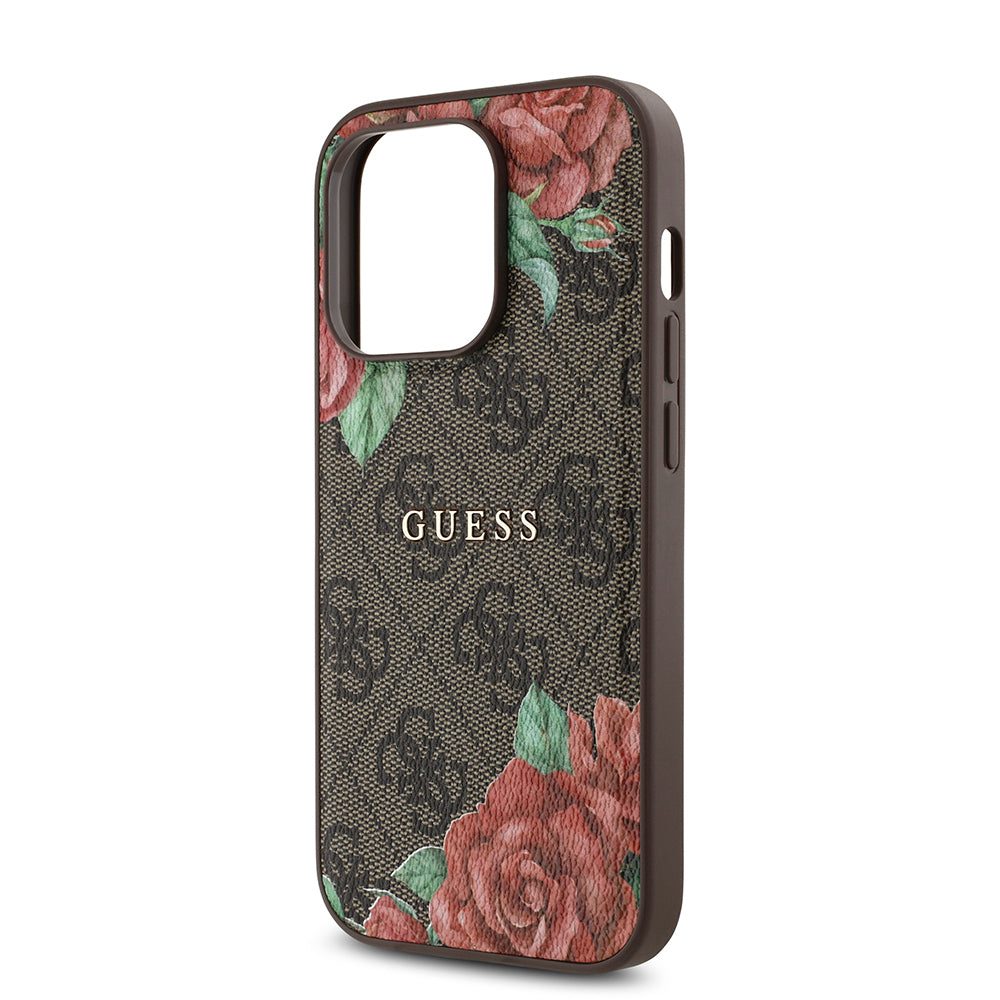 iPhone 14 Pro Max Kılıf Guess Orjinal Lisanslı M-safe Şarj Özellikli Gül Baskılı 4G Desenli Yazı Logolu Kapak