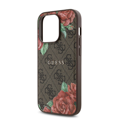 iPhone 14 Pro Max Kılıf Guess Orjinal Lisanslı M-safe Şarj Özellikli Gül Baskılı 4G Desenli Yazı Logolu Kapak