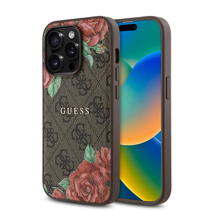 iPhone 14 Pro Max Kılıf Guess Orjinal Lisanslı M-safe Şarj Özellikli Gül Baskılı 4G Desenli Yazı Logolu Kapak
