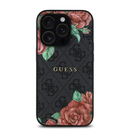 iPhone 14 Pro Max Kılıf Guess Orjinal Lisanslı M-safe Şarj Özellikli Gül Baskılı 4G Desenli Yazı Logolu Kapak