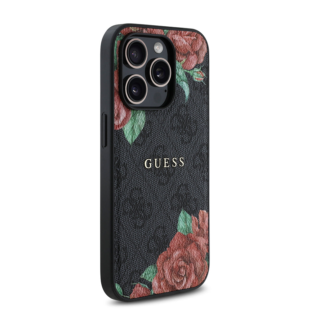 iPhone 14 Pro Max Kılıf Guess Orjinal Lisanslı M-safe Şarj Özellikli Gül Baskılı 4G Desenli Yazı Logolu Kapak