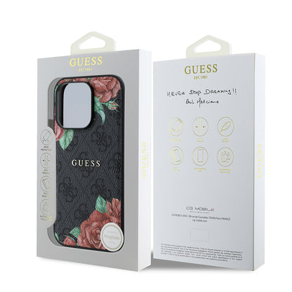 iPhone 14 Pro Max Kılıf Guess Orjinal Lisanslı M-safe Şarj Özellikli Gül Baskılı 4G Desenli Yazı Logolu Kapak