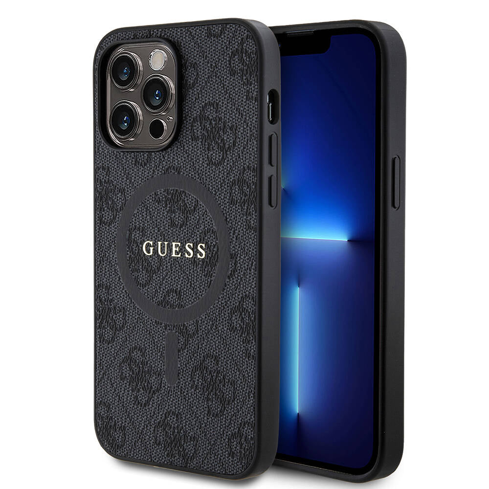 iPhone 14 Pro Max Kılıf Guess Orjinal Lisanslı M-safe Şarj Özellikli PU Halkalı 4G Desenli Yazı Logolu Kapak
