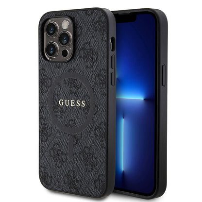 iPhone 14 Pro Max Kılıf Guess Orjinal Lisanslı M-safe Şarj Özellikli PU Halkalı 4G Desenli Yazı Logolu Kapak