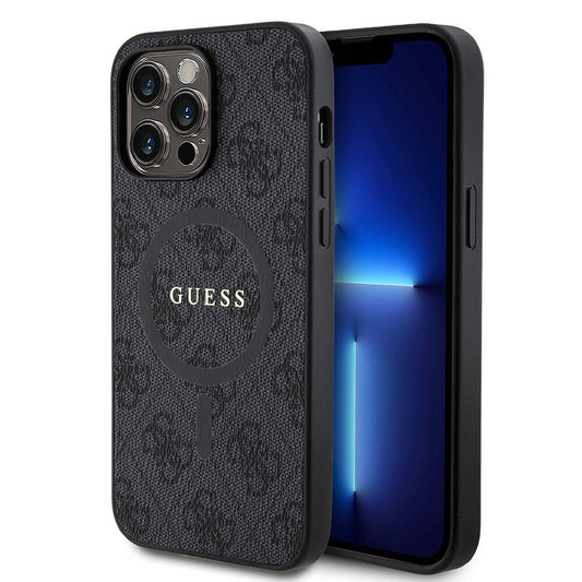 iPhone 14 Pro Max Kılıf Guess Orjinal Lisanslı M-safe Şarj Özellikli PU Halkalı 4G Desenli Yazı Logolu Kapak