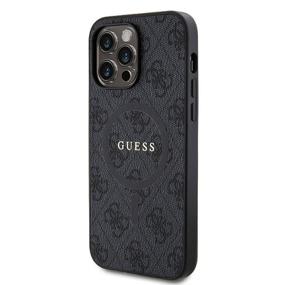 iPhone 14 Pro Max Kılıf Guess Orjinal Lisanslı M-safe Şarj Özellikli PU Halkalı 4G Desenli Yazı Logolu Kapak