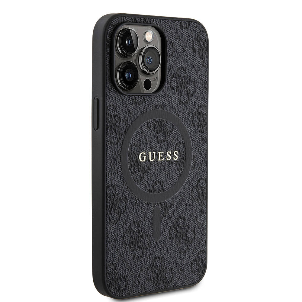 iPhone 14 Pro Max Kılıf Guess Orjinal Lisanslı M-safe Şarj Özellikli PU Halkalı 4G Desenli Yazı Logolu Kapak