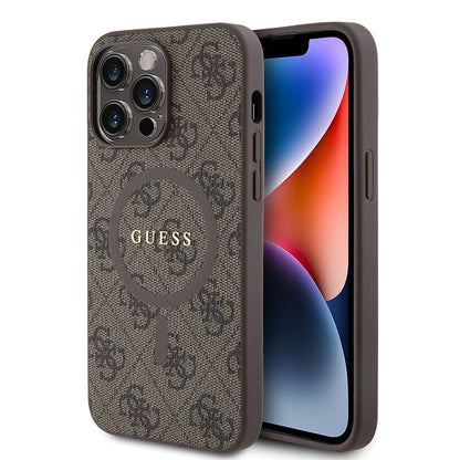 iPhone 14 Pro Max Kılıf Guess Orjinal Lisanslı M-safe Şarj Özellikli PU Halkalı 4G Desenli Yazı Logolu Kapak