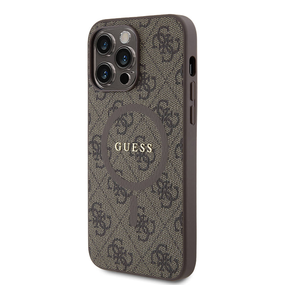 iPhone 14 Pro Max Kılıf Guess Orjinal Lisanslı M-safe Şarj Özellikli PU Halkalı 4G Desenli Yazı Logolu Kapak